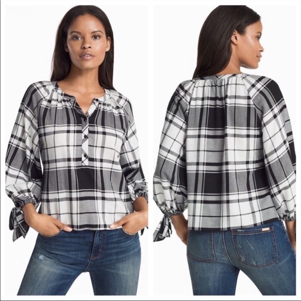 WHBM Plaid Tie Sleeve Blouse EUC